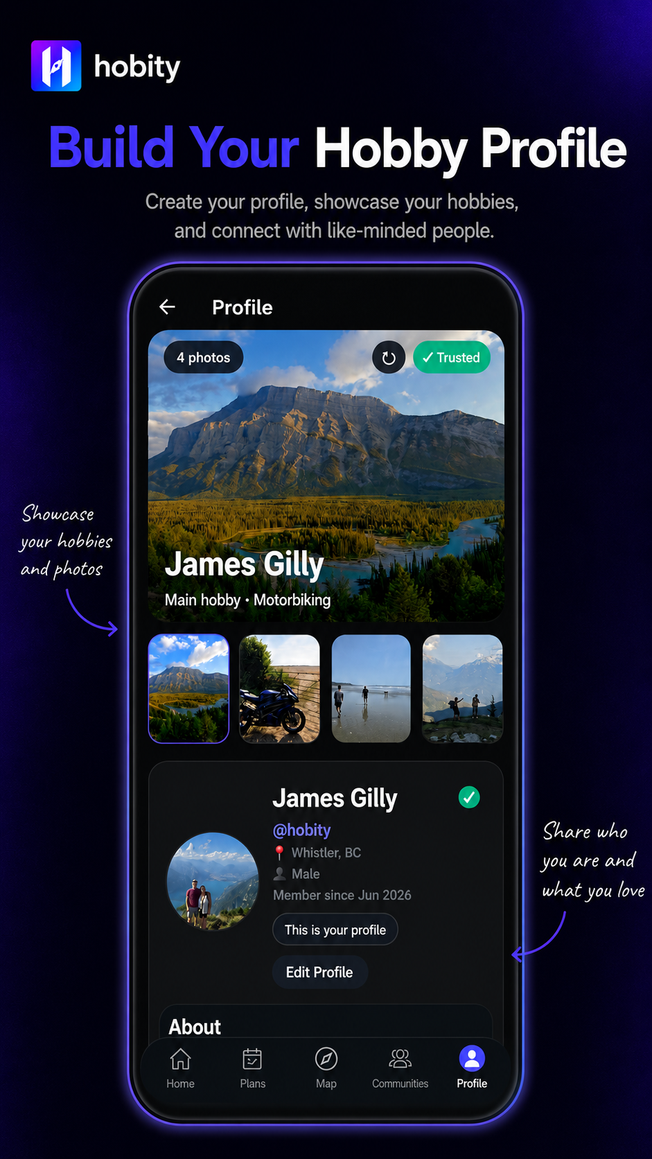 Build a hobby-focused profile in Hobity